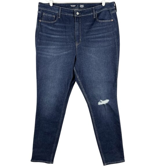 Old Navy Women's Rock Star Super Skinny Blue Jeans Sz 18 Extra High Rise Stretch - Picture 1 of 10
